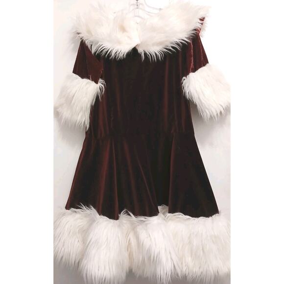 Christmas Caroler Mrs Santa Velvet Mini Dress M L Costume Burghandy Velvet White - Picture 9 of 16